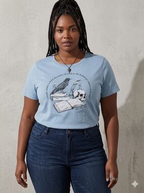 Torrid Poe Dusty Blue Edgar Allan Poe Graphic Tee 3X NWT